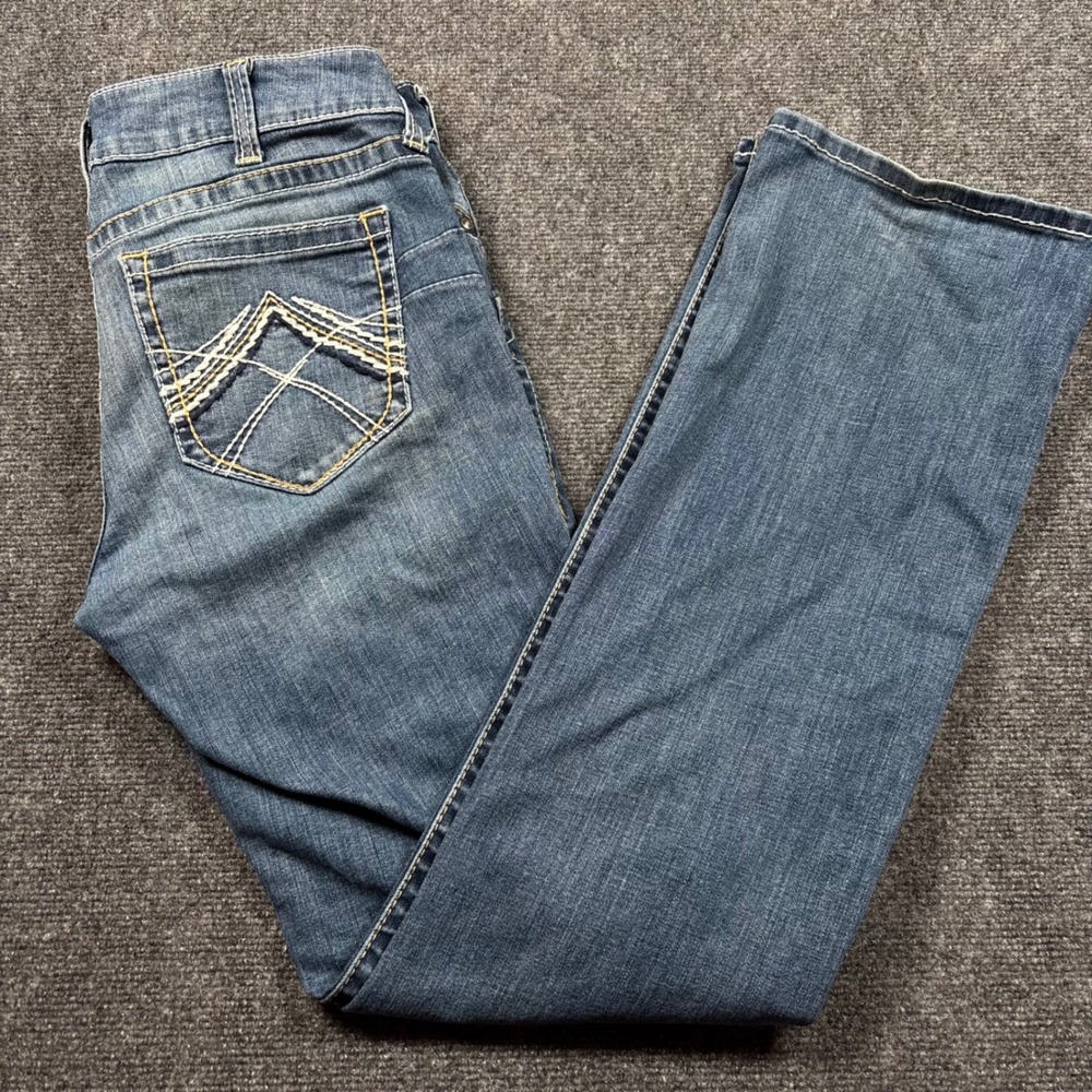 Ariat REAL Denim Jeans Women 31L Blue Rainstorm Whipstitch Straight